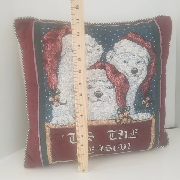 Tis the Season Christmas Holiday Tapestry Polar Bear  Pillow by New Port. - Picture 6 of 7